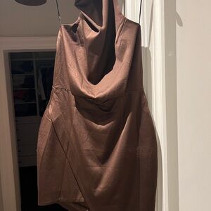 Elegant Brown Draped Dress